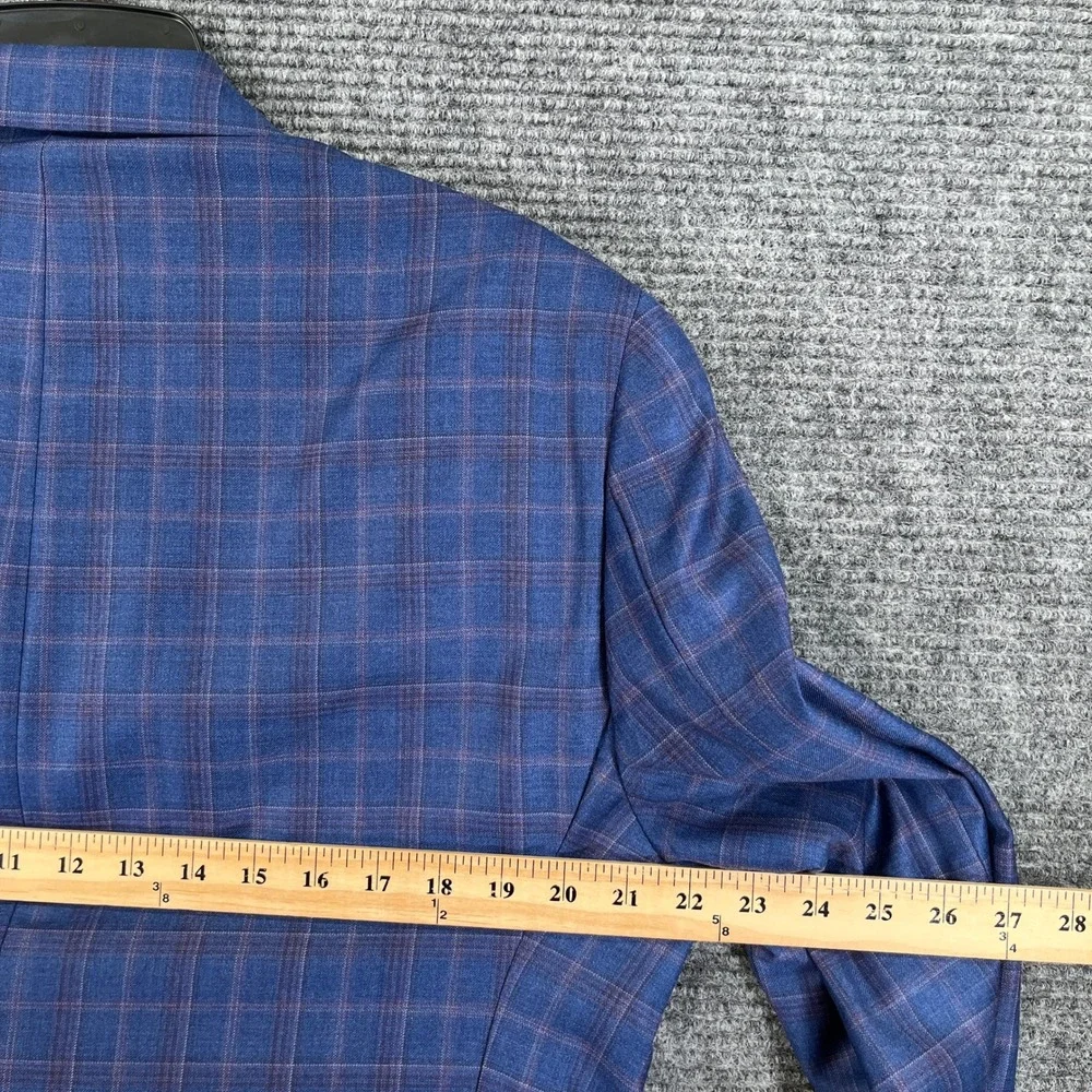 Hart Schaffner Marx Coat 44R Blue Windowpane Plaid Reda 1865 Wool New York Fit